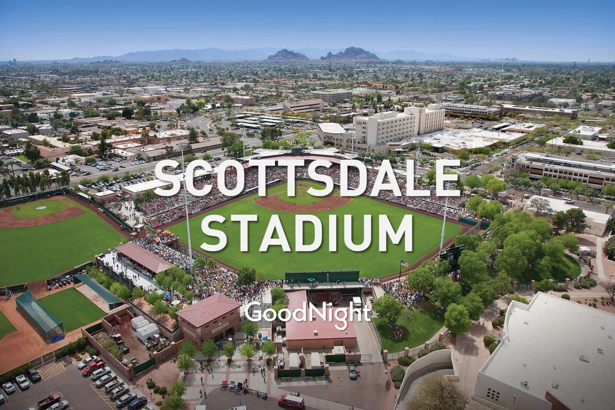 A panoramic exterior view of a bustling baseball diamond with a lively audience, cityscape, and mountains in the distance, capturing the excitement of local events and community gatherings.